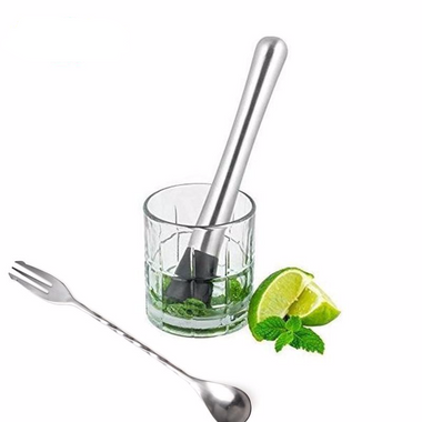 Stainless Steel Cocktail Muddler And Cocktail Spoon & Fork