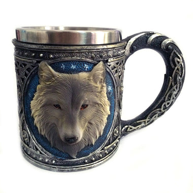 Stainless Steel 3D Wolf Head Beer Mug