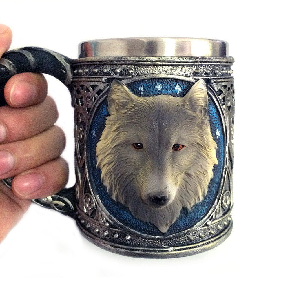Stainless Steel 3D Wolf Head Beer Mug