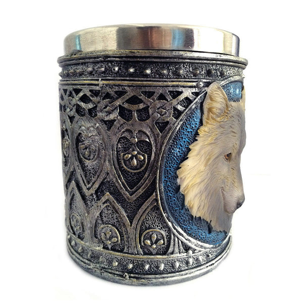 Stainless Steel 3D Wolf Head Beer Mug